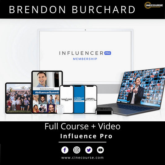 Promotional image for 'Influence Pro' membership with devices displaying content and branding.